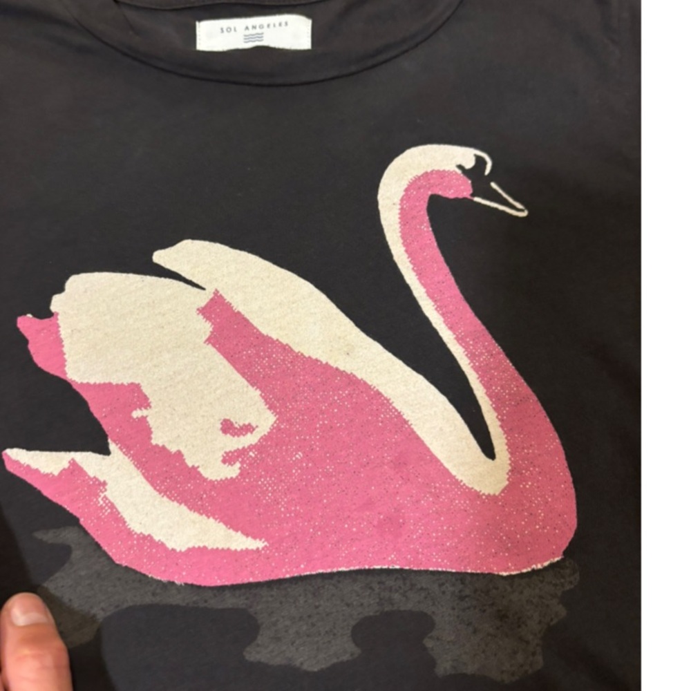 Anthropologie Sol Angeles Mita Swan Graphic Tee Black Cotton Made in USA EUC - Picture 5 of 11